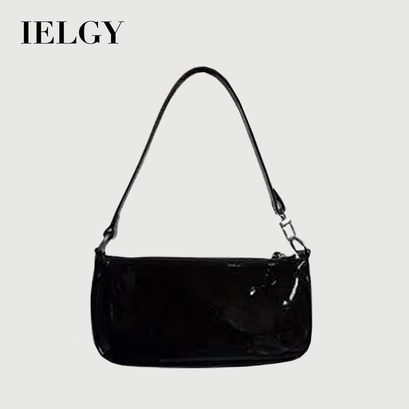 Ielgy Trendy All-Match Handbag Simple Shoulder Underarm Bag Korean Version Patent Leather Baguette Bag