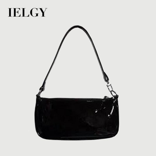 Ielgy Trendy All-Match Handbag Simple Shoulder Underarm Bag Korean Version Patent Leather Baguette Bag