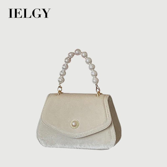 IELGY Vintage pearl portable small square bag women suede chain dinner bag French messenger shoulder bagshoulder crossbody women simple bag classic street fashion laptop shoulder b