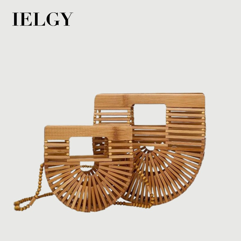 IELGY Hollow Fashion Messenger Bag Women's Bamboo Half Round Beach