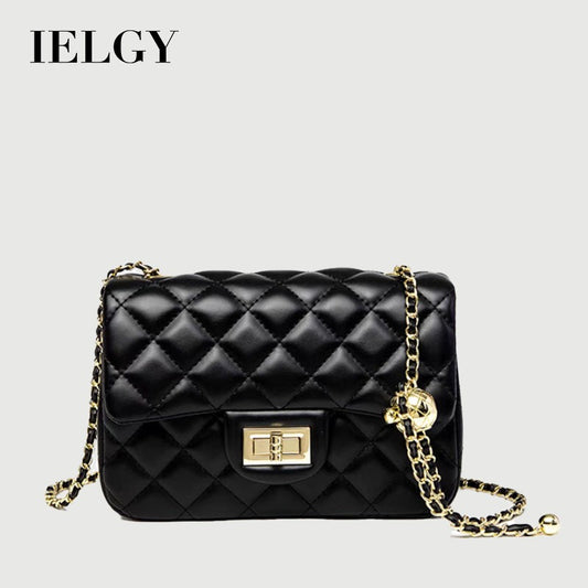 IELGY Women's Classic Black Rhombus Chain Messenger Bag
