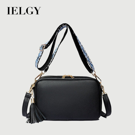 IELGY simple retro solid color messenger bag women with pendant