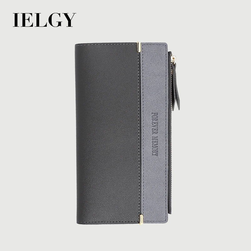 IELGY women's long fashion leather wallet with solid color