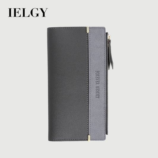 IELGY women's long fashion leather wallet with solid color