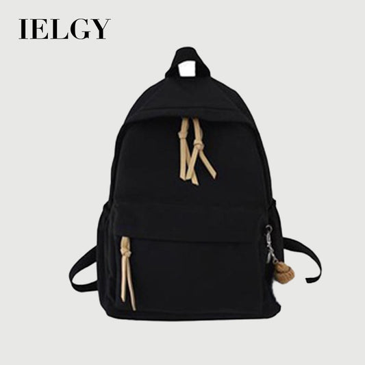 IELGY Korean schoolbag female simple black wild canvas backpack trend