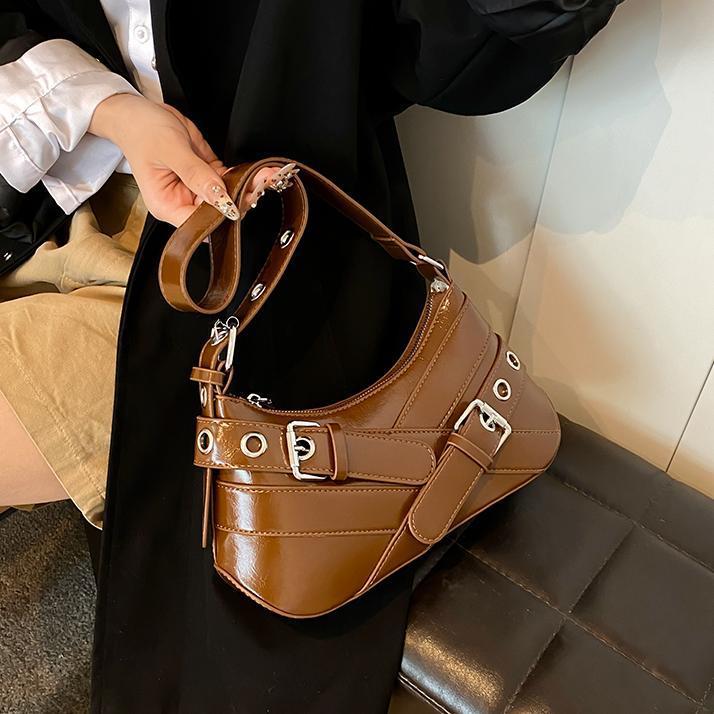 Ielgy Fashionable High-End Red Underarm Bag Ladies Korean Version Trendy All-Match Motorcycle Bag Niche Simple One-Shoulder