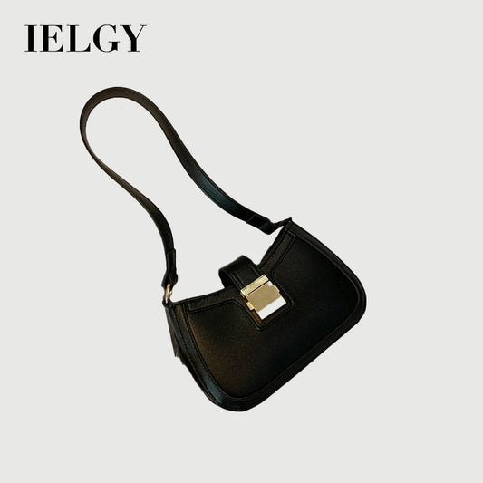 IELGY Women's bag square crossbody underarm black one shoulder French fashion versatile lock