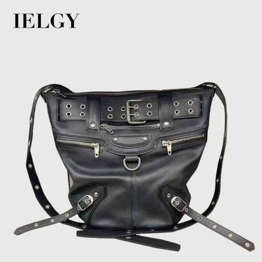 Ielgy Fashionable All-Match Dark Rivets Heavy Industry Motorcycle Bucket Shoulder Mes