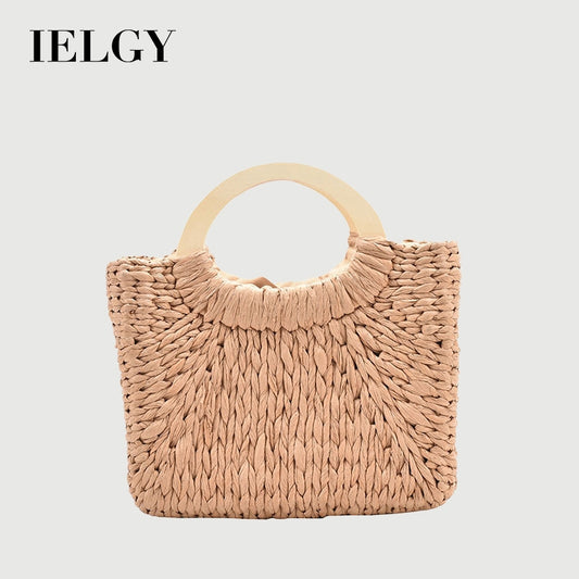 Ielgy Hand-Woven Bag Summer Beach Bag Fashion Retro Portable Straw Bag