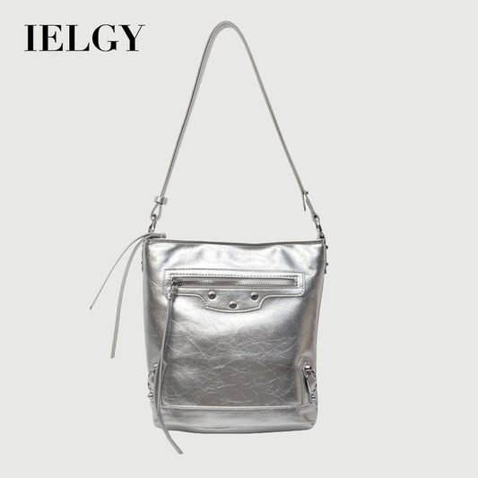 Ielgy Portable Large-Capacity Silver Tote Bag Ladies High-End Korean Version Diagonal One-Shoulder Travel Bag