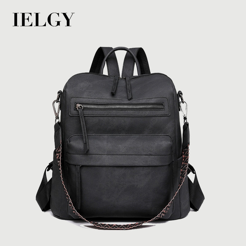 Ielgy Backpack PU Soft Leather All-Match Large-Capacity Dual-Use Ladies Backpack