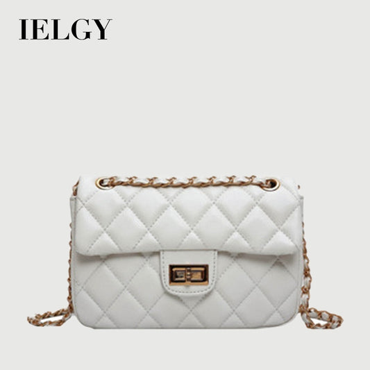 IELGY White Commuter One Shoulder Chain All-match Solid Color Women's Messenger Bag Fashion Soft Surface