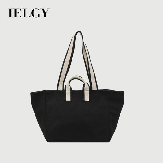 IELGY Women's bag versatile large capacity black fashionable one shoulder simple casual portable canvas