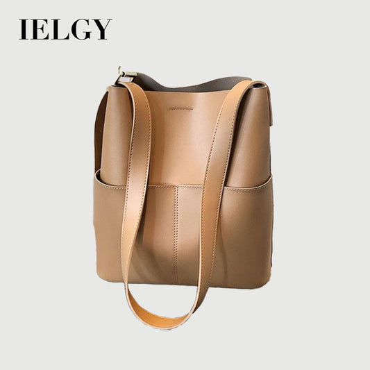 IELGY women's light luxury bucket messenger bag casual large capacity soft leather