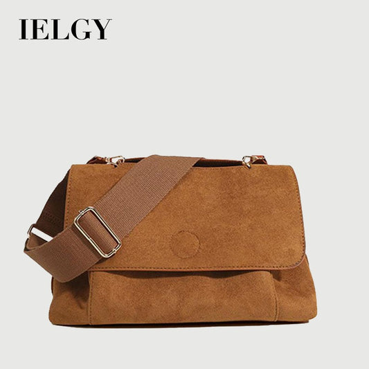 IELGY women's matte suede large capacity all-match college style messenger briefcase