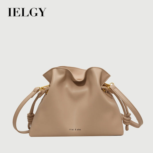Ielgy Female Bag Fashion Simple Drawstring Lucky Bag Bag One Shoulder Crossbody Large Capacity Bucket Bag Hand-Carrying Pleated Bag