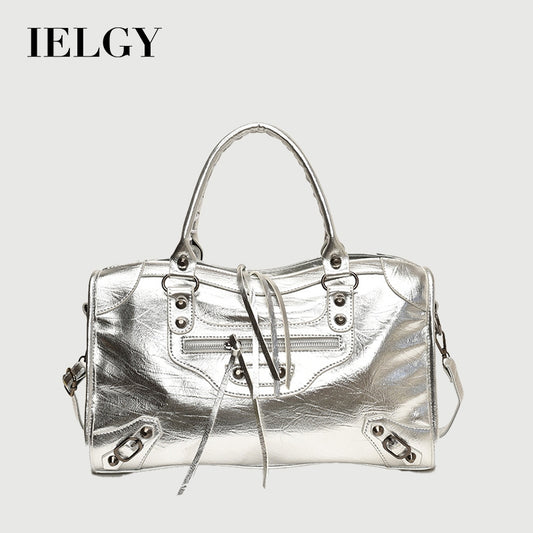 Ielgy Retro Rivet Motorcycle Bag Large-Capacity Portable Tote Bag High-End Sense One-Shoulder