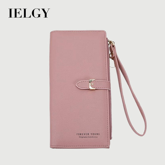 IELGY Simple Atmosphere Women's Wallet Korean Solid Color Large Capacity Wristlet