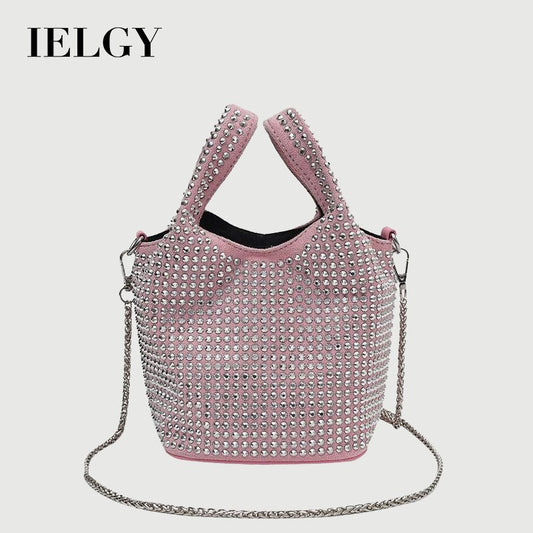 Ielgy Summer Chain Messenger Bag Bright Diamond Portable Bucket Bag