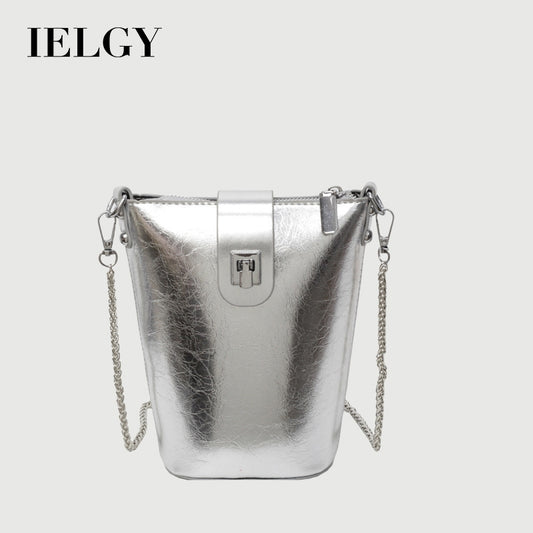 Ielgy Korean Version Casual Silver Bucket Bag Fashion Simple Shoulder Ladies Cross-body Mobile Phone Bag