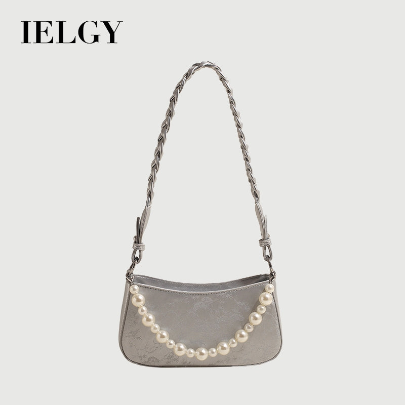 Ielgy Portable Small Bag Western Classy One-Shoulder Fashion Simple Retro Pearl Portable Messenger Bag