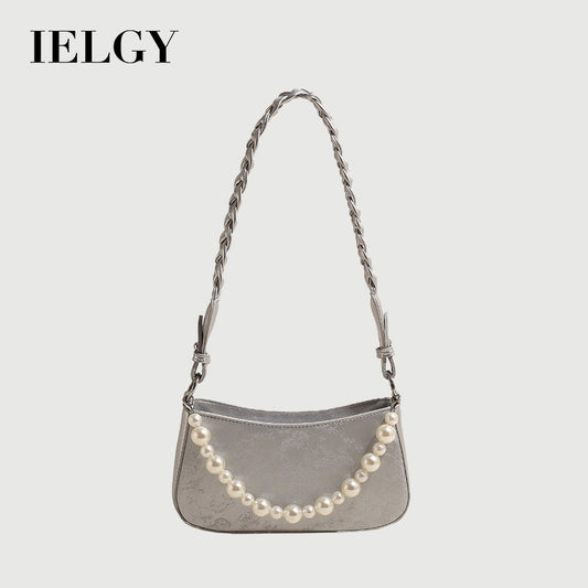 Ielgy Portable Small Bag Western Classy One-Shoulder Fashion Simple Retro Pearl Portable Messenger Bag
