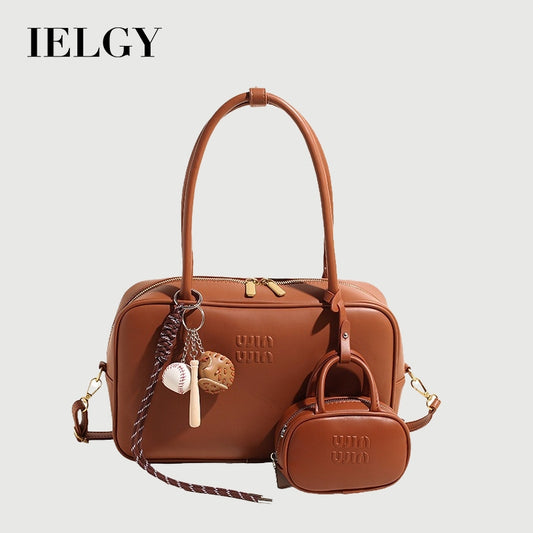Ielgy Fashion Niche Bowling Briefcase Large Capacity Commuter Handbag One Shoulder Diagonal