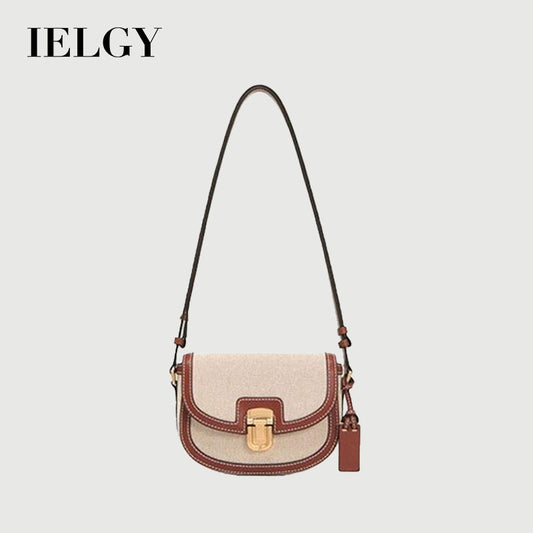 IELGY women's korean style stitching contrast color retro messenger saddle bag