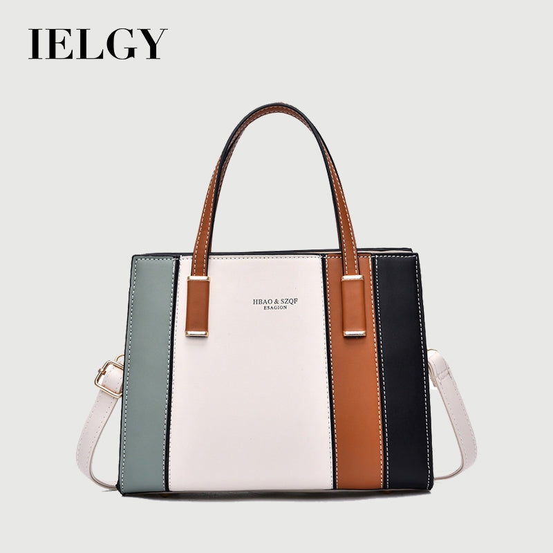 Ielgy Fashion Contrast Color Handbag Large Capacity Ladies Stitching Shoulder Messenger Bag Trendy