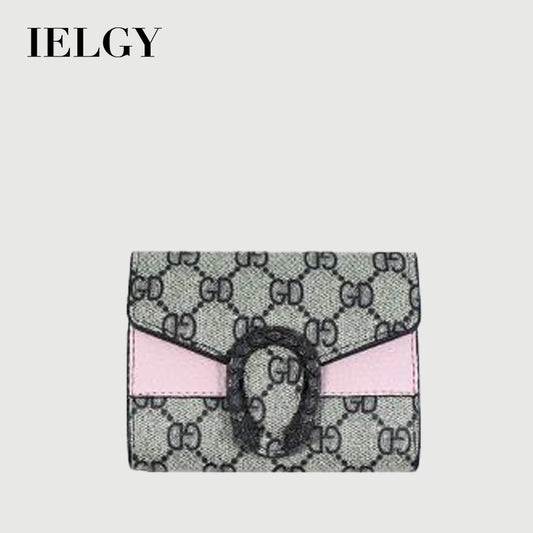 IELGY Women's purse women's short fashion multi card position three fold color contrast buckle handbag