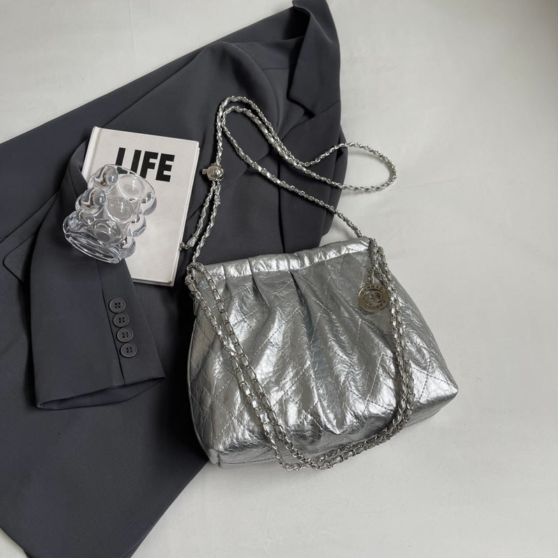 Ielgy Ladies Large-Capacity Fashion High-End Rhombus Chain Cross-Body All-Match One-Shoulder Bucket