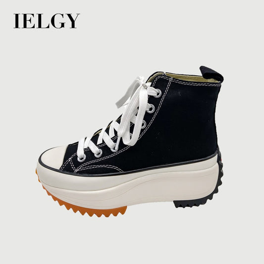 IELGY women's sports style is thin hip-hop canvas shoes platform high-top laces