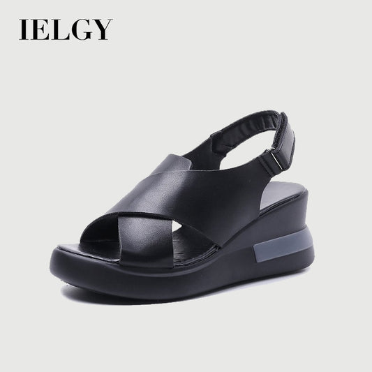 IELGY color matching platform wedge sandals women casual fish mouth soft leather