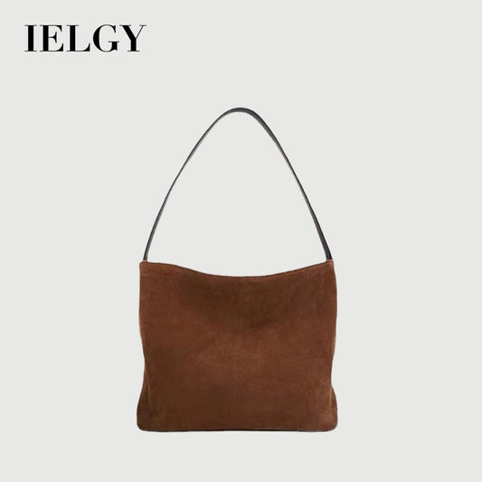 Ielgy Suede Leather Handbag Winter Fashion Old-fashioned Style High-End Lazy Style Tote Bag Retro Large-Capacity Shoulder Bag