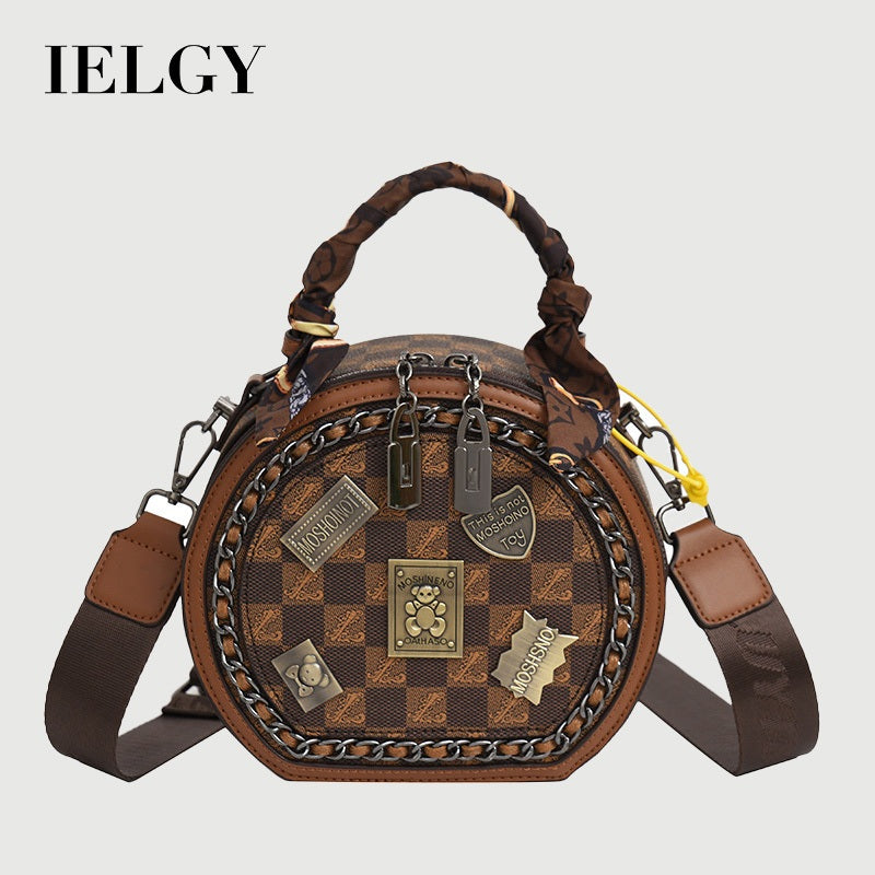 Ielgy Fashion Ladies Handbag Shoulder Crossbody Round Cake Bag (with Silk Scarf)