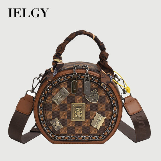 Ielgy Fashion Ladies Handbag Shoulder Crossbody Round Cake Bag (with Silk Scarf)