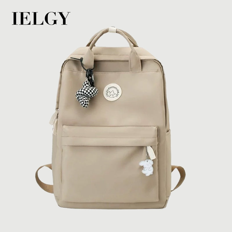 Ielgy Ladies Korean Version Trendy Large-Capacity Portable Backpack Solid Color Simple College Students Class