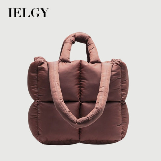 Ielgy European American Niche Design Rhombus Square Tote Bag Puff Soft Cotton-Filled Pillow Bag Shoulder Armpit Bag