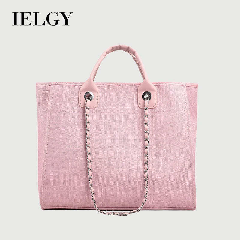 IELGY fashion texture one shoulder large capacity canvas chain tote bag for women
