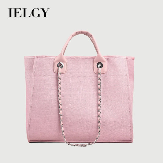 IELGY fashion texture one shoulder large capacity canvas chain tote bag for women