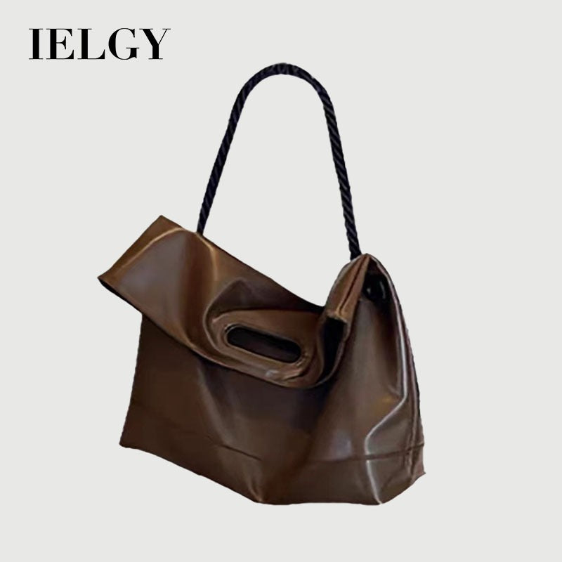 Ielgy Ladies Simple Commuter Soft Leather Tote Bag Student Class Shoulder Messenger Bag