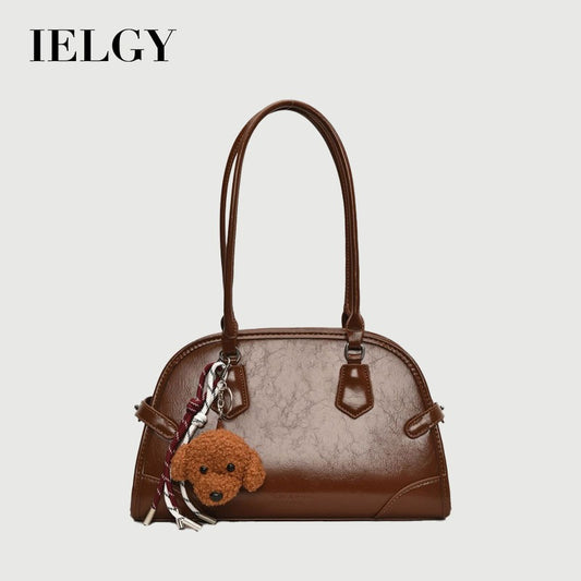 Ielgy Retro Oil Wax Leather Bowling Bag Large Capacity Underarm Pillow Bag High-End Handbag