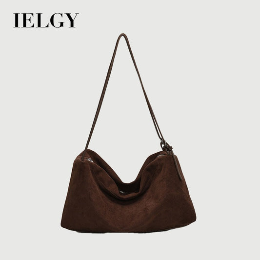 Ielgy Retro Matte Suede Tote Bag Large Capacity Commuter Armpit Order Shoulder Bag