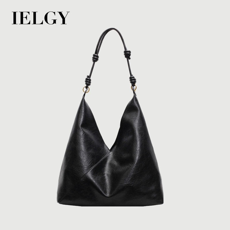Ielgy Retro Large-Capacity Shoulder Tote Bag High-End Fashion Casual Commuter Messenger Bag