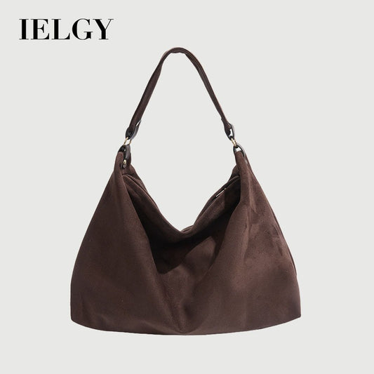 Ielgy Autumn Winter Retro Niche Underarm Bag Suede Large Capacity One-Shoulder Tote Bag