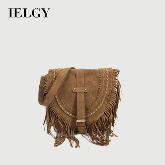 Ielgy Tassel Bag Niche Retro Saddle Bag Fashion One-Shoulder Leisure Travel Messenger Bag