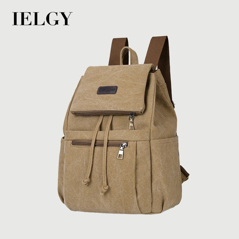 Ielgy Canvas Bag Korean Version Trendy Ladies Canvas Backpack Fashion Student School Bag Retro Backpack