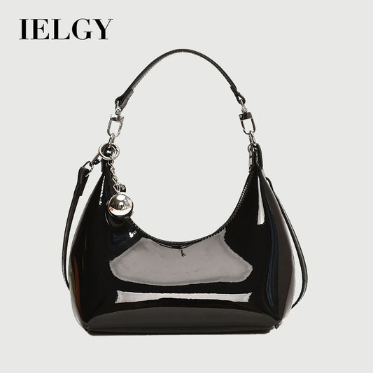 Ielgy Silver Patent Leather Crescent Moon Underarm Bag Korean Version High-End Bell Shoulder Messenger Bag