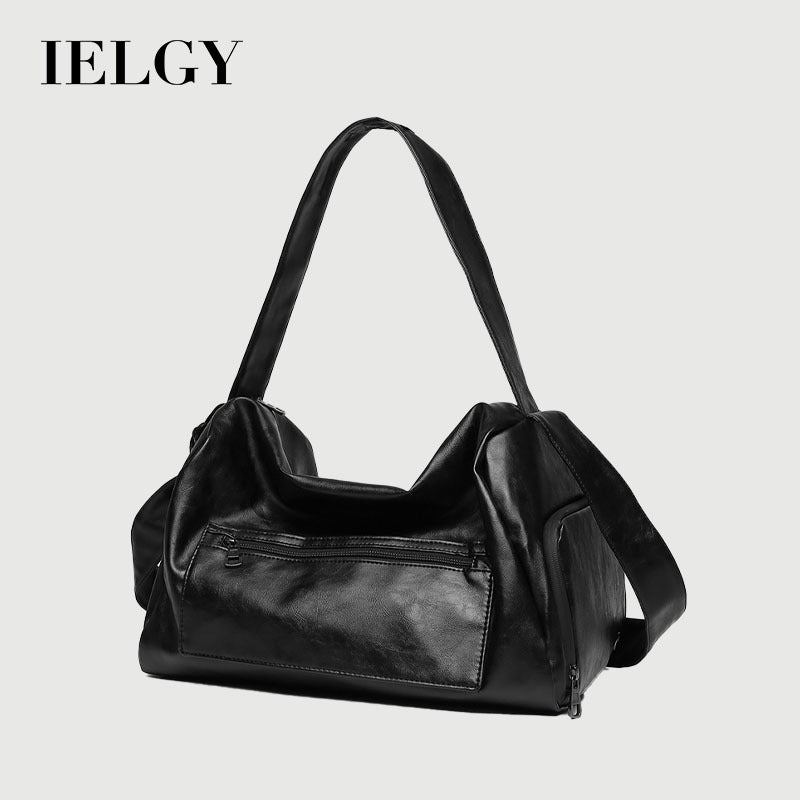 Ielgy Sports Fitness Handbag Short-distance Travel Large-capacity Duffel Bag Fashion Soft Leather Cross-body Bag