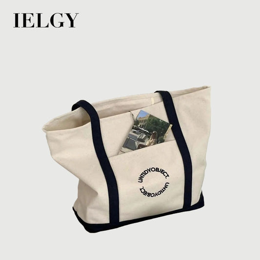Ielgy Canvas Large Bag Shoulder Large Capacity All-Match Commuter Tote Bag